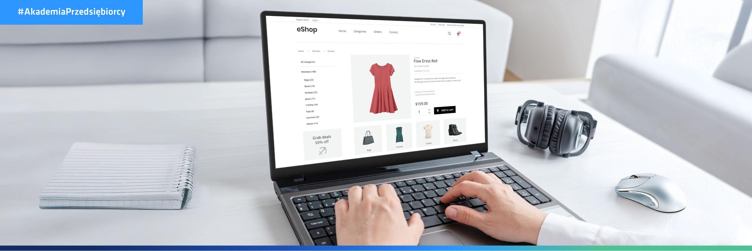Karta produktu w sklepie internetowym wyświetlona na ekranie laptopa