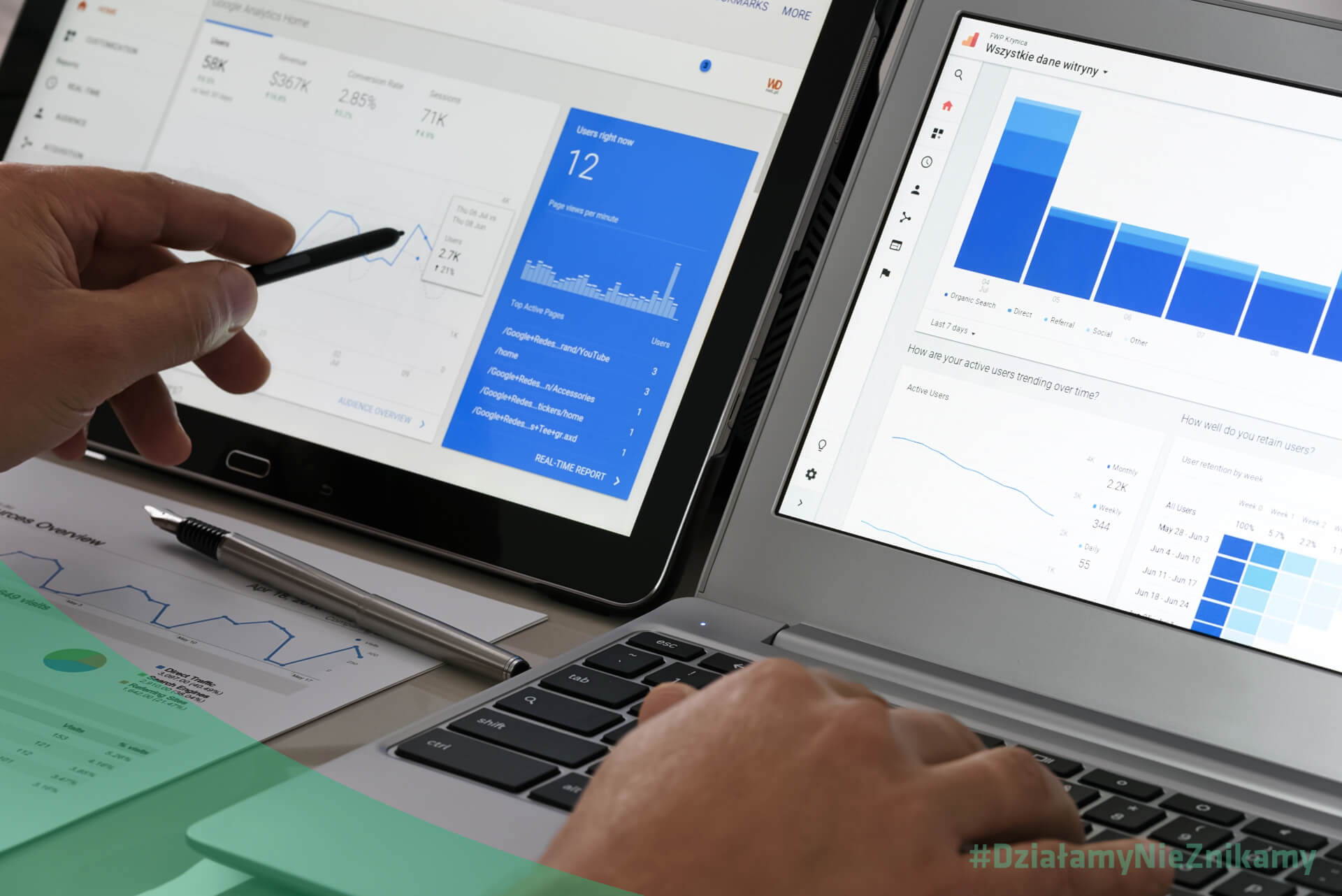 Analizy Google Analytics – dane na monitorze i tablecie