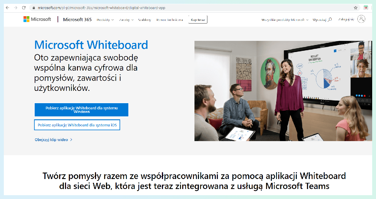 Nauka przez internet dzięki narzędziu Microsoft Whiteboard – strona startowa